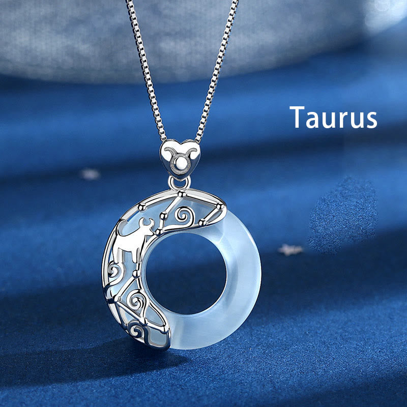 Buddha Stones Colgante de collar de amor de 925 plata esterlina 12 constelaciones del zodiaco con ojo de gato