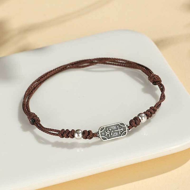 Buddha Stones Pulsera Trenzada de Protección, Paz y Alegría de Plata Esterlina 925 Hecha a Mano
