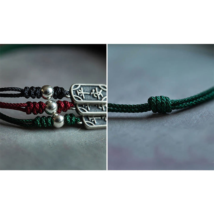 Buddha Stones Pulsera Trenzada de Protección, Paz y Alegría de Plata Esterlina 925 Hecha a Mano