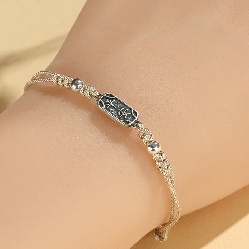Buddha Stones Pulsera Trenzada de Protección, Paz y Alegría de Plata Esterlina 925 Hecha a Mano