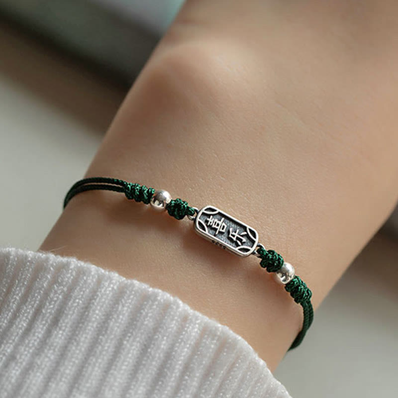 Buddha Stones Pulsera Trenzada de Protección, Paz y Alegría de Plata Esterlina 925 Hecha a Mano