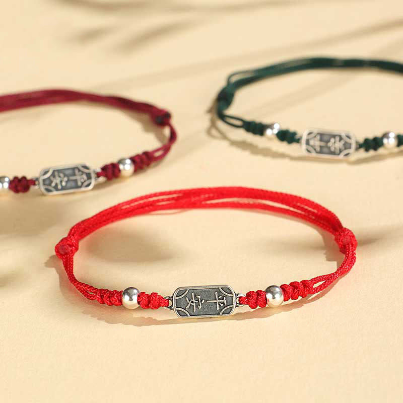 Buddha Stones Pulsera Trenzada de Protección, Paz y Alegría de Plata Esterlina 925 Hecha a Mano
