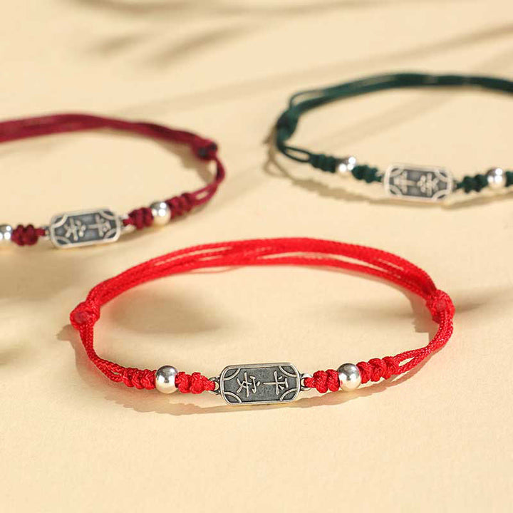 Buddha Stones Pulsera Trenzada de Protección, Paz y Alegría de Plata Esterlina 925 Hecha a Mano