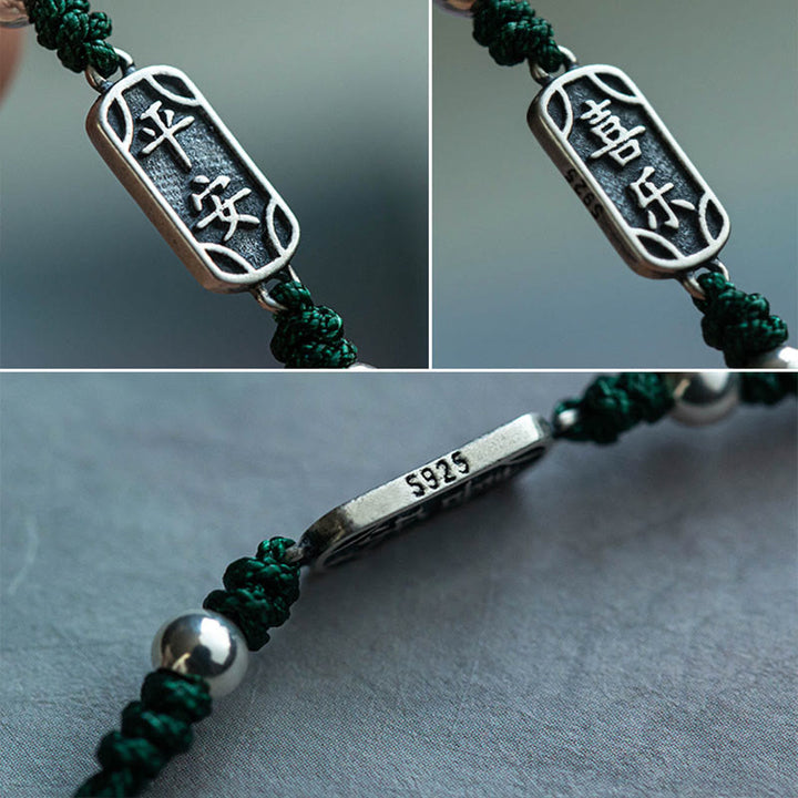Buddha Stones Pulsera Trenzada de Protección, Paz y Alegría de Plata Esterlina 925 Hecha a Mano