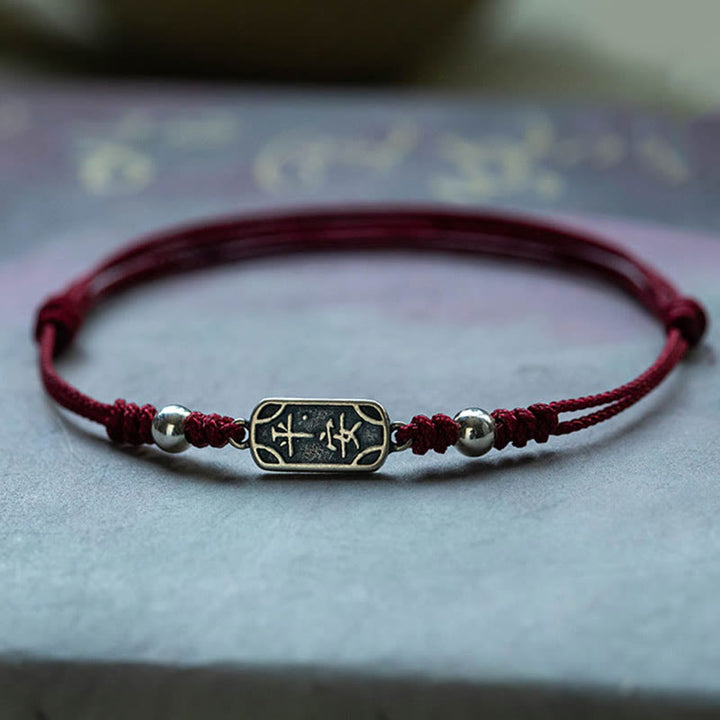 Buddha Stones Pulsera Trenzada de Protección, Paz y Alegría de Plata Esterlina 925 Hecha a Mano - Cuerda roja oscura (circunferencia de la muñeca 14-16 cm) - image 0