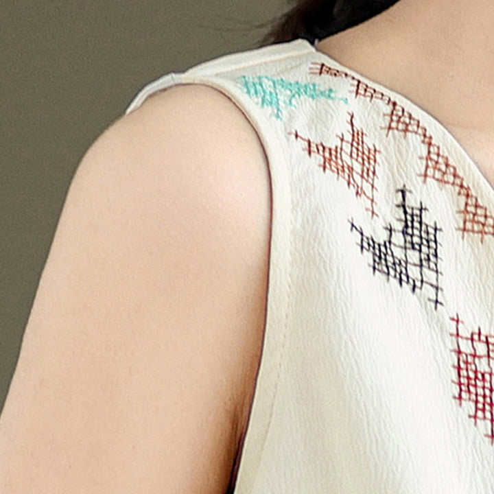 Top sin mangas con borla y bordado retro de Buddha Stones con cuello en V - image 6