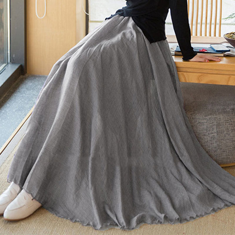 Falda de lino de cintura alta elástica de color sólido de Buddha Stones - Gris oscuro - US6，UK/AU10，EU38 (M) - image 33