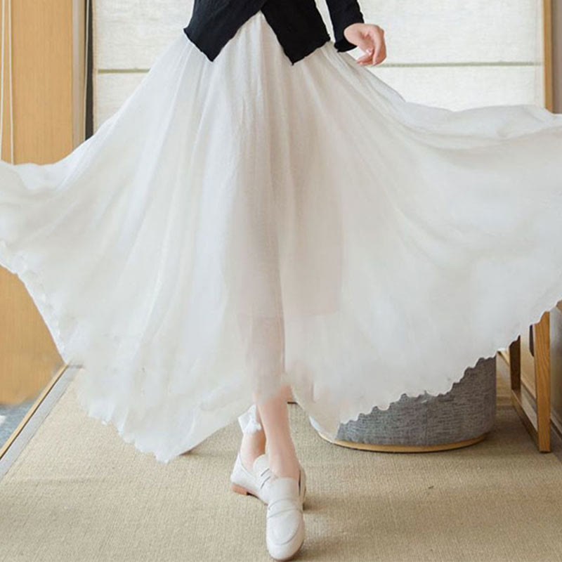 Falda de lino de cintura alta elástica de color sólido de Buddha Stones - image 18