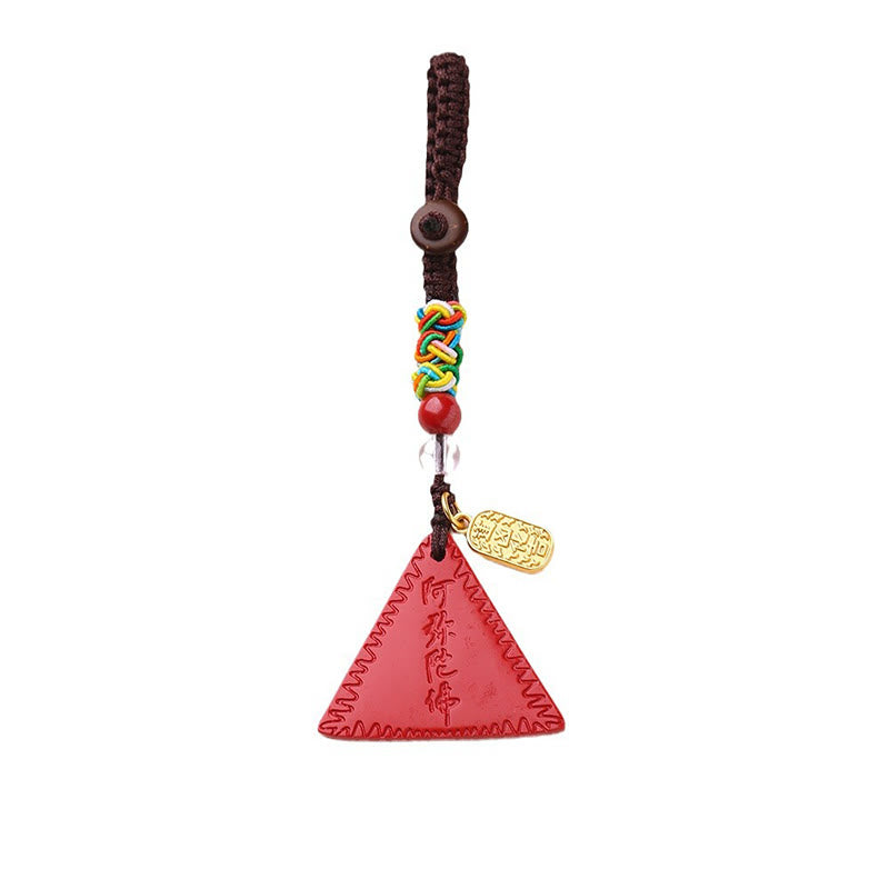 Buddha Stones patrón de triángulo de cinabrio talismán para mantener alejados a los espíritus malignos llavero