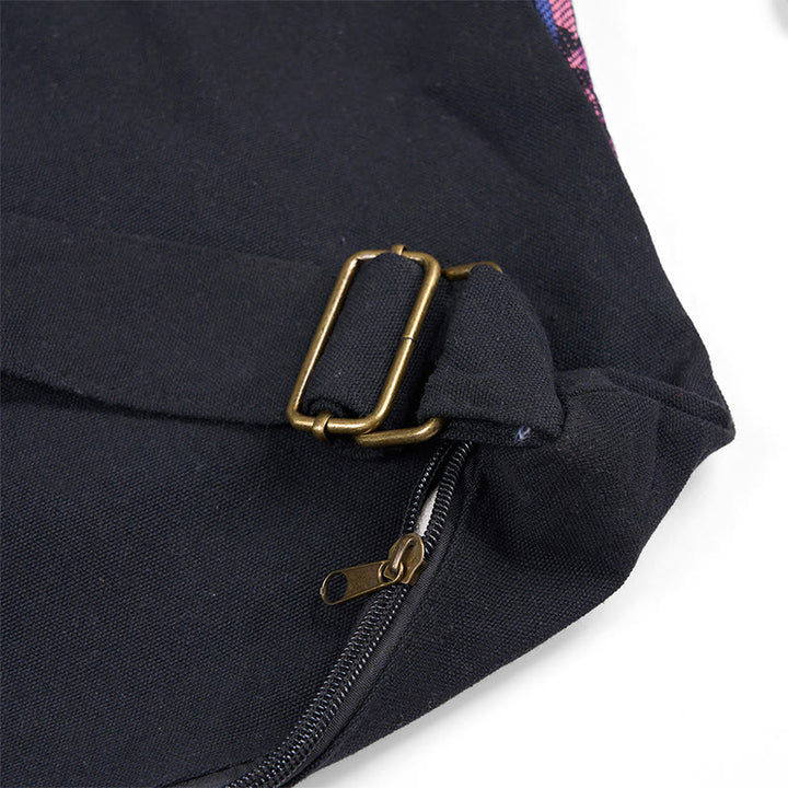 Bolso bandolera de algodón con patrón de rayas negras, rojas y azules de Buddha Stones