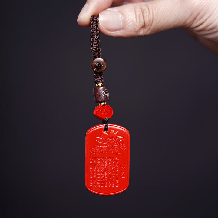 Buddha Stones Llavero de Bendición del Sutra del Corazón con Cinabrio Natural