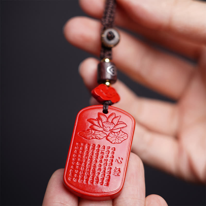Buddha Stones Llavero de Bendición del Sutra del Corazón con Cinabrio Natural