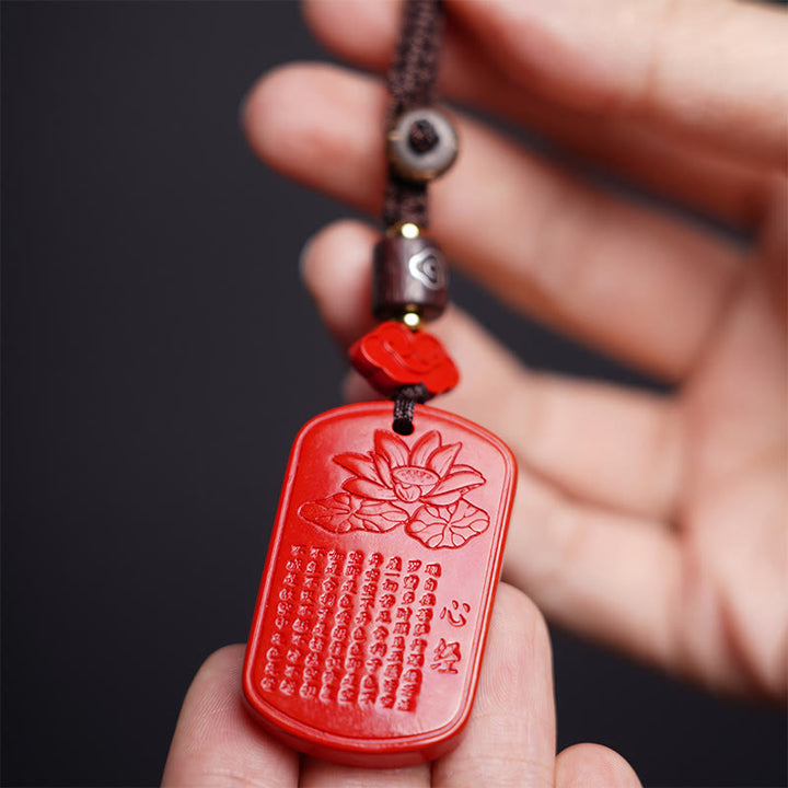 Buddha Stones Llavero de Bendición del Sutra del Corazón con Cinabrio Natural