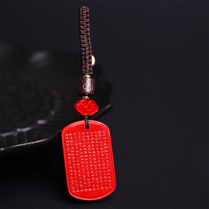 Buddha Stones Llavero de Bendición del Sutra del Corazón con Cinabrio Natural