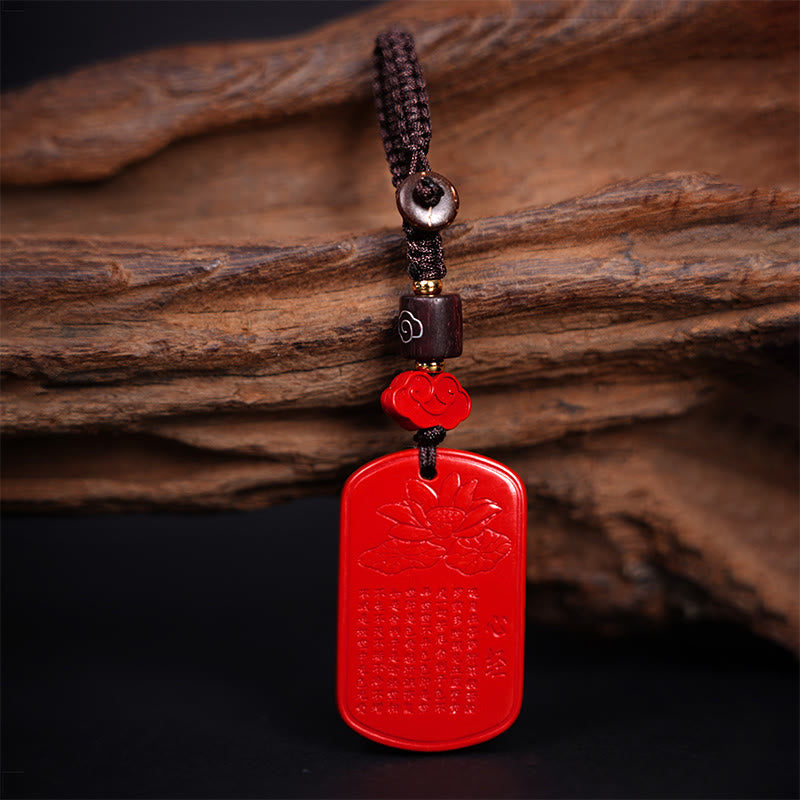 Buddha Stones Llavero de Bendición del Sutra del Corazón con Cinabrio Natural