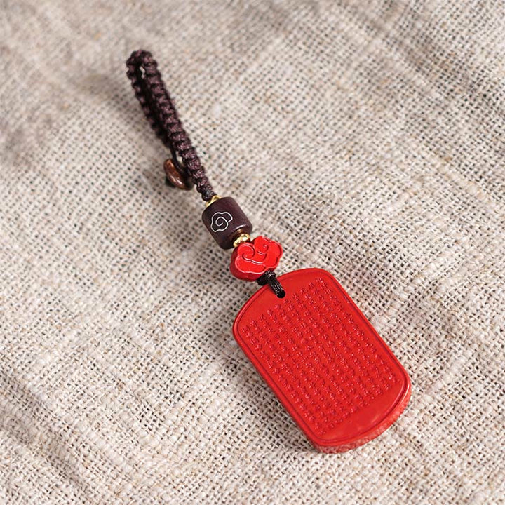 Buddha Stones Llavero de Bendición del Sutra del Corazón con Cinabrio Natural