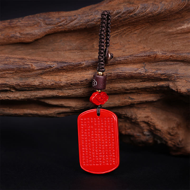 Buddha Stones Llavero de Bendición del Sutra del Corazón con Cinabrio Natural