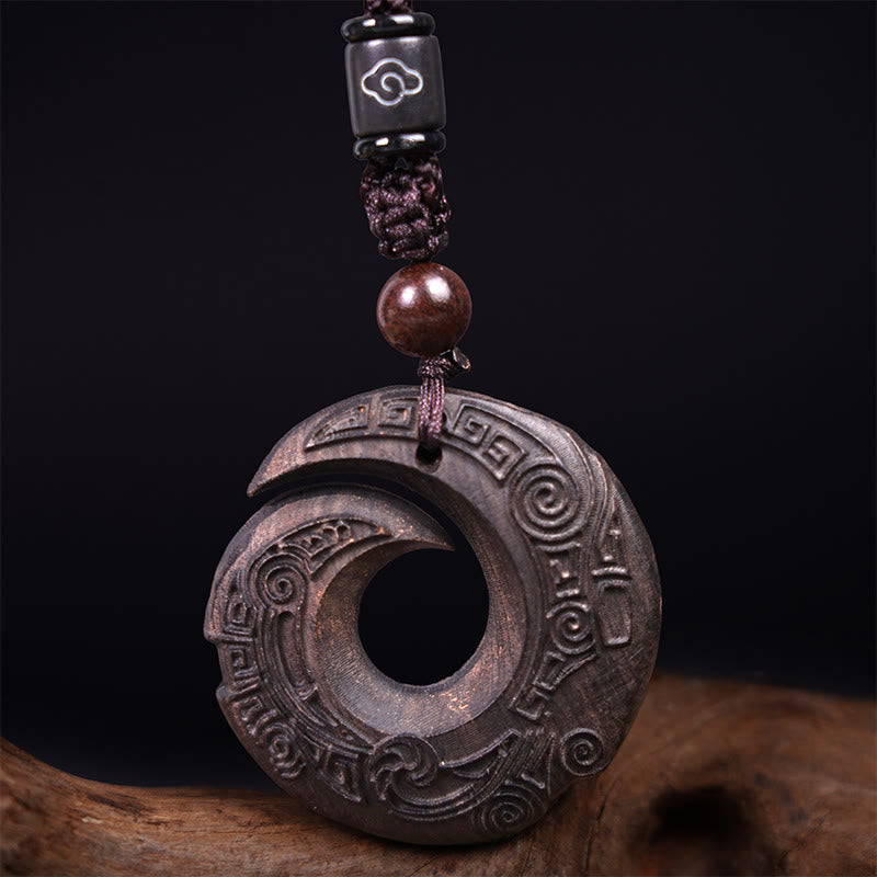 Buddha Stones Madera de Ébano Madera de Sándalo La Suerte de Uno Mejora Diseño Patrón Collar de Paz Colgante