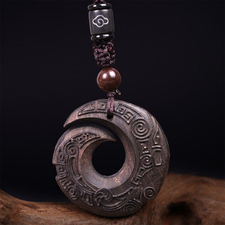Buddha Stones Madera de Ébano Madera de Sándalo La Suerte de Uno Mejora Diseño Patrón Collar de Paz Colgante