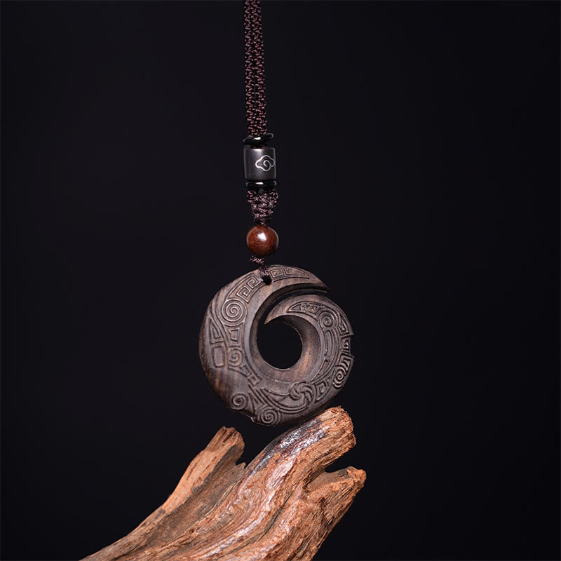 Buddha Stones Madera de Ébano Madera de Sándalo La Suerte de Uno Mejora Diseño Patrón Collar de Paz Colgante