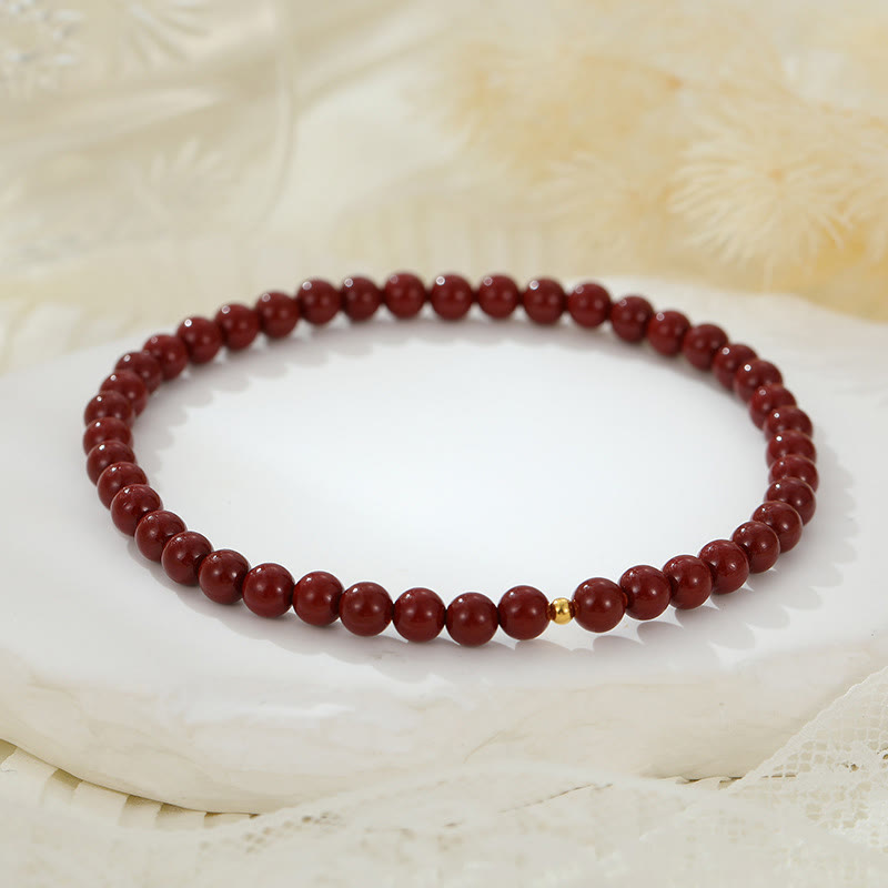 Buddha Stones tobillo de bendición con cuentas de cinabrio y plata de ley 925