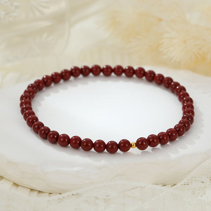 Buddha Stones tobillo de bendición con cuentas de cinabrio y plata de ley 925