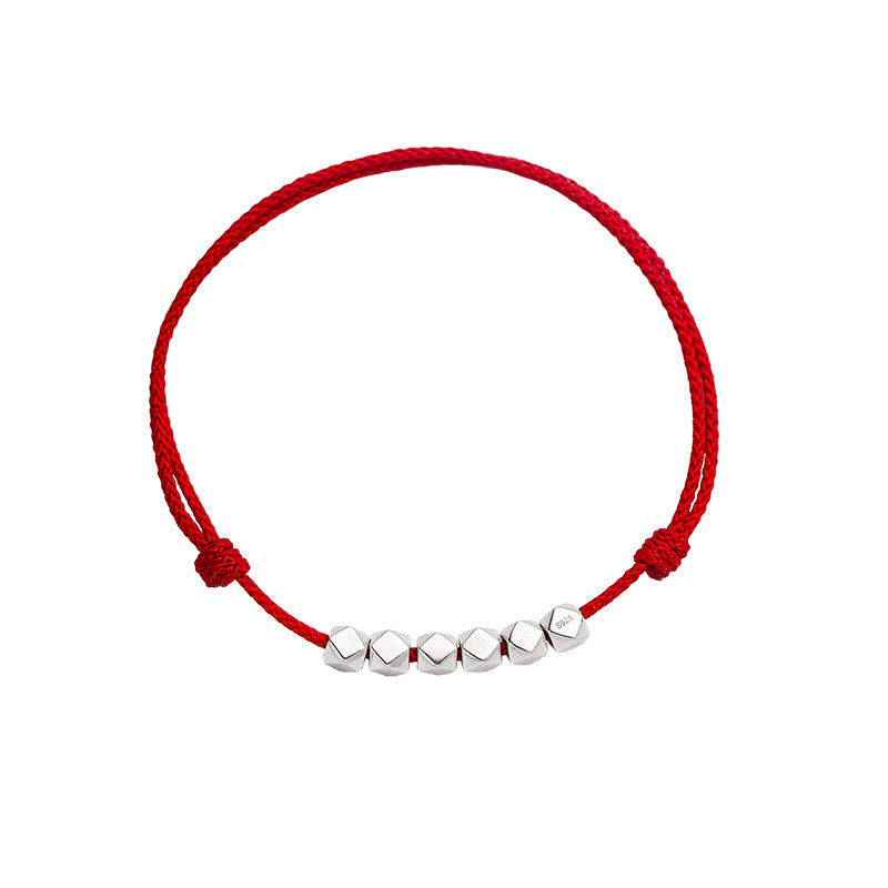 Buddha Stones Pulsera de Tobillo de Cuerda Trenzada de Protección de Suerte con Cuentas de Plata de Ley 925
