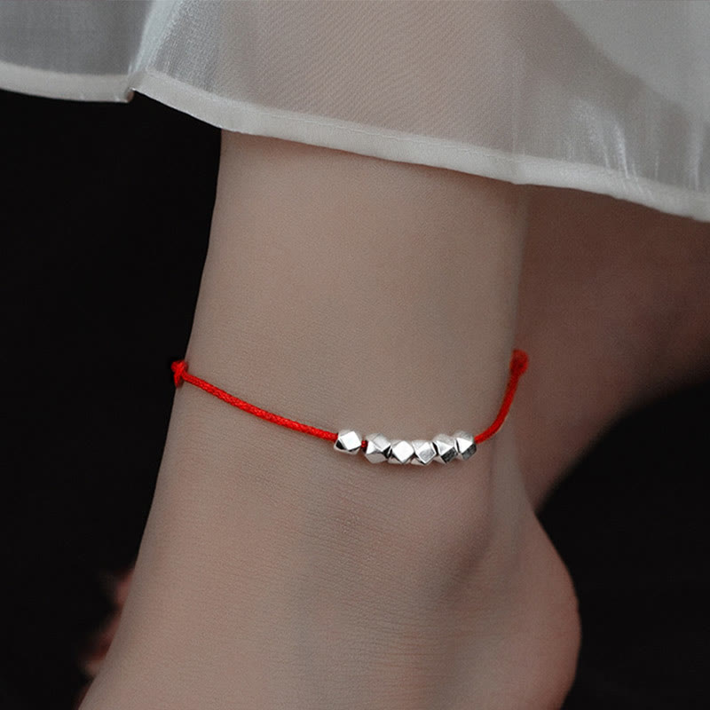 Buddha Stones Pulsera de Tobillo de Cuerda Trenzada de Protección de Suerte con Cuentas de Plata de Ley 925 - Tobillera roja (circunferencia 30cm) - image 0