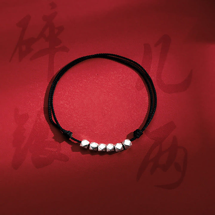 Buddha Stones Pulsera de Tobillo de Cuerda Trenzada de Protección de Suerte con Cuentas de Plata de Ley 925