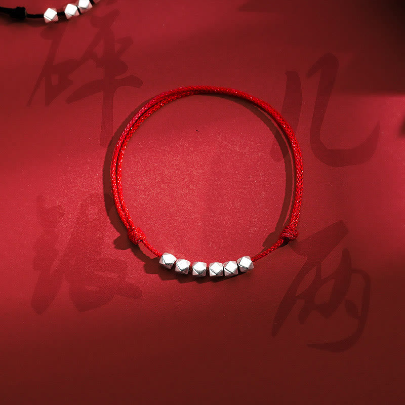 Buddha Stones Pulsera de Tobillo de Cuerda Trenzada de Protección de Suerte con Cuentas de Plata de Ley 925