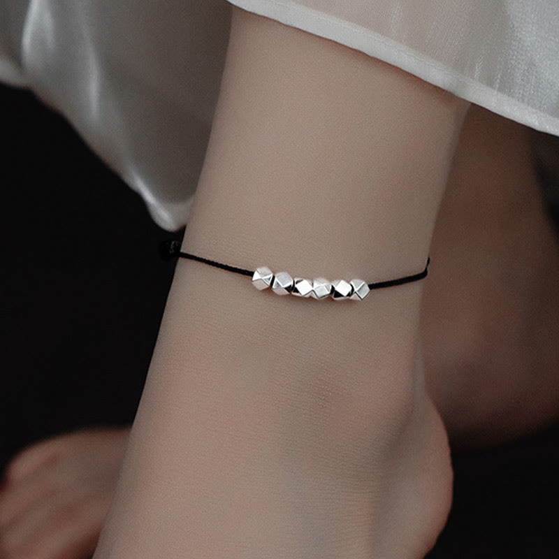 Buddha Stones Pulsera de Tobillo de Cuerda Trenzada de Protección de Suerte con Cuentas de Plata de Ley 925
