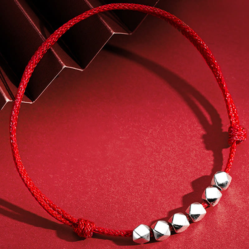 Buddha Stones Pulsera de Tobillo de Cuerda Trenzada de Protección de Suerte con Cuentas de Plata de Ley 925