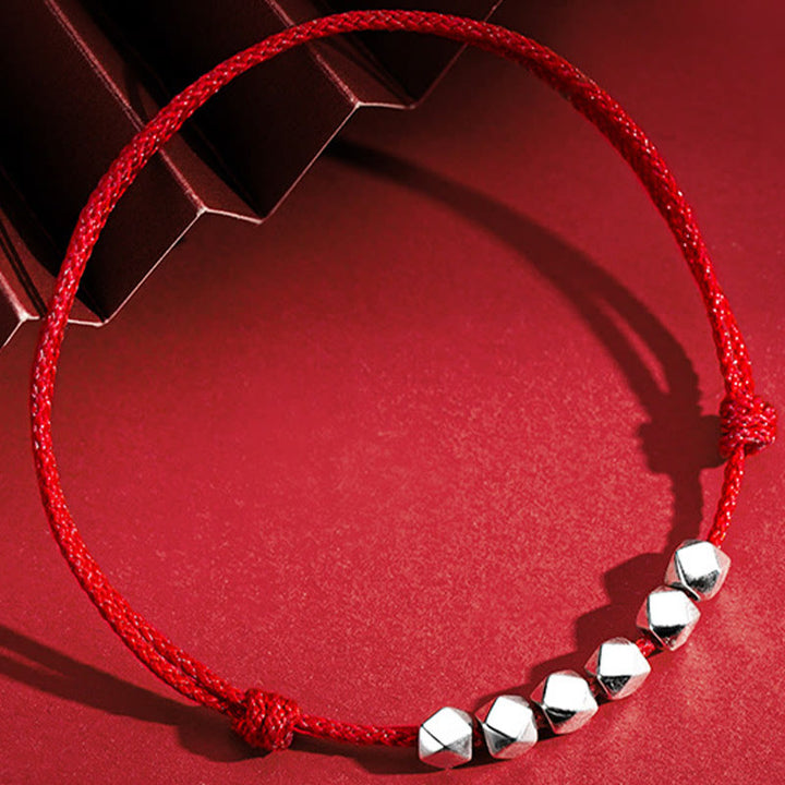Buddha Stones Pulsera de Tobillo de Cuerda Trenzada de Protección de Suerte con Cuentas de Plata de Ley 925