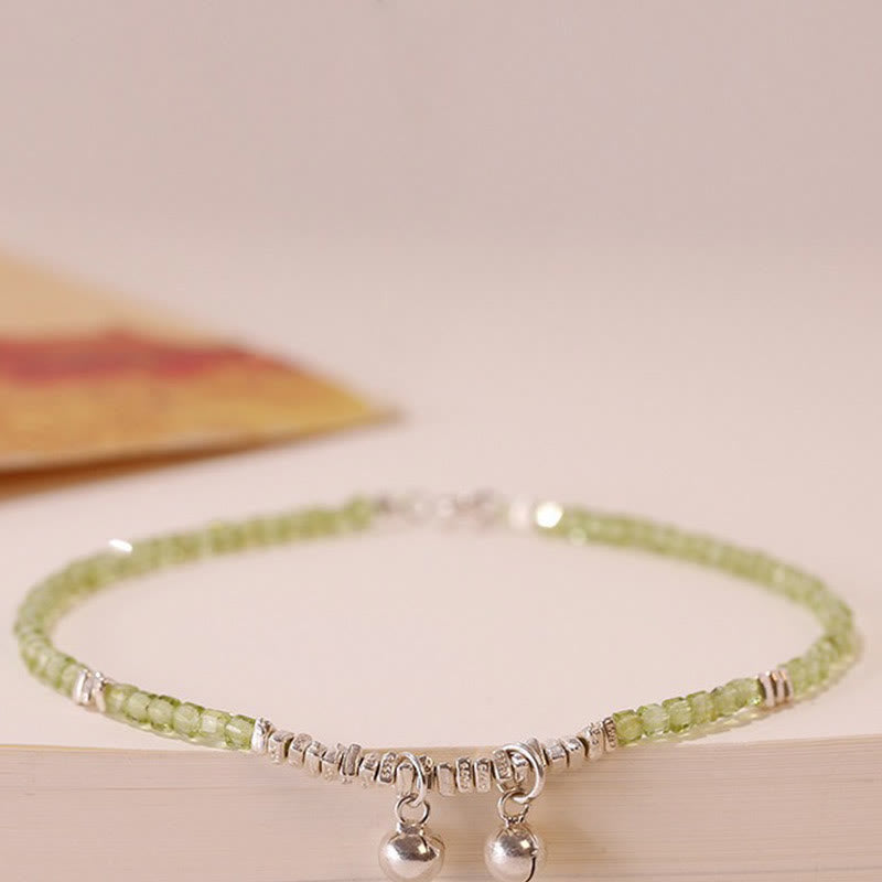 Buddha Stones Tobillera de Paz con Cuentas Cuadradas de Peridoto Natural de Plata de Ley 925