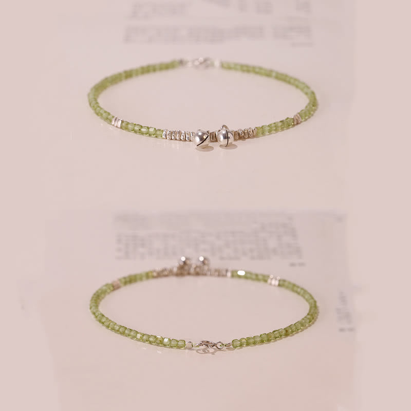 Buddha Stones Tobillera de Paz con Cuentas Cuadradas de Peridoto Natural de Plata de Ley 925
