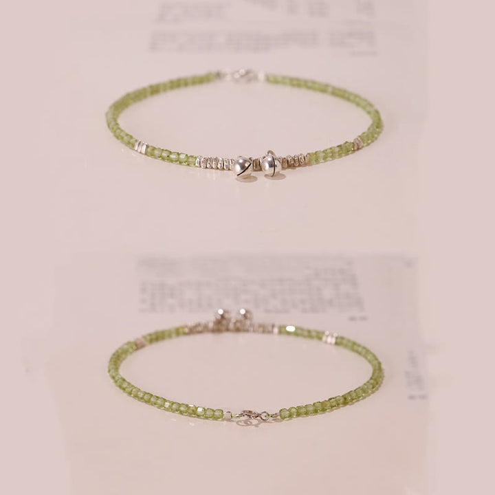 Buddha Stones Tobillera de Paz con Cuentas Cuadradas de Peridoto Natural de Plata de Ley 925