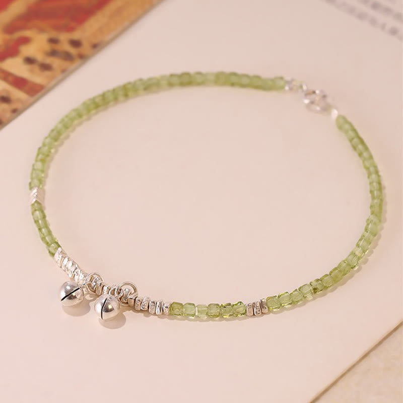 Buddha Stones Tobillera de Paz con Cuentas Cuadradas de Peridoto Natural de Plata de Ley 925