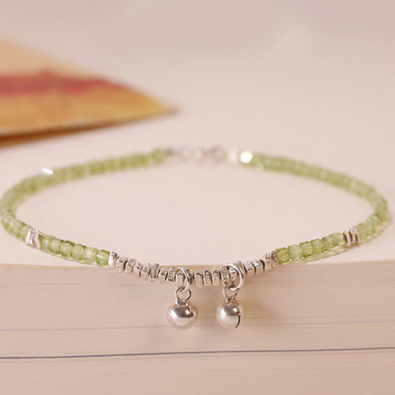 Buddha Stones Tobillera de Paz con Cuentas Cuadradas de Peridoto Natural de Plata de Ley 925