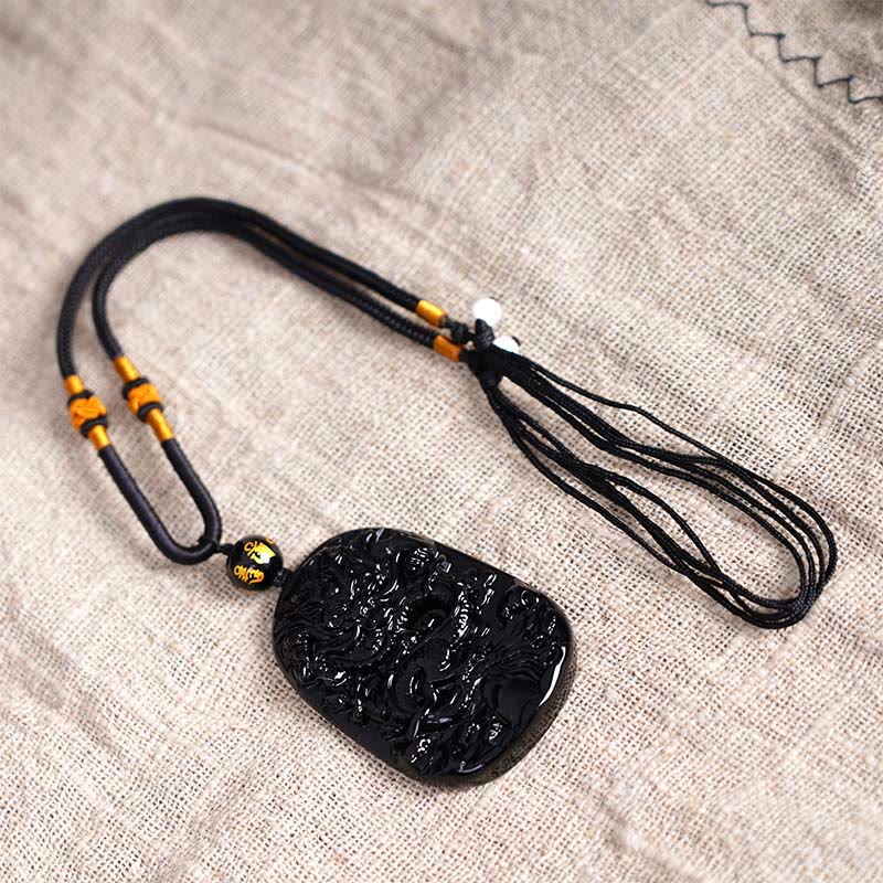 Colgante de protección con dragón tallado en obsidiana negra Buddha Stones - image 6