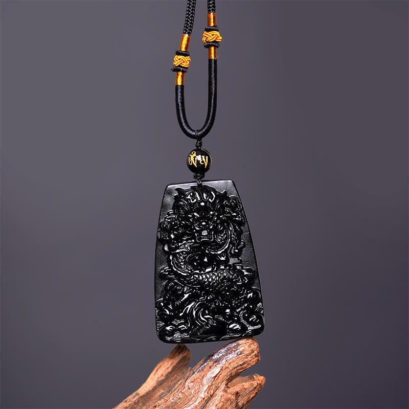 Colgante de protección con dragón tallado en obsidiana negra Buddha Stones - image 10