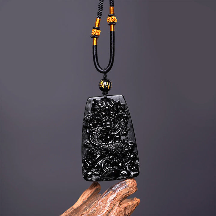 Colgante de protección con dragón tallado en obsidiana negra Buddha Stones - image 10