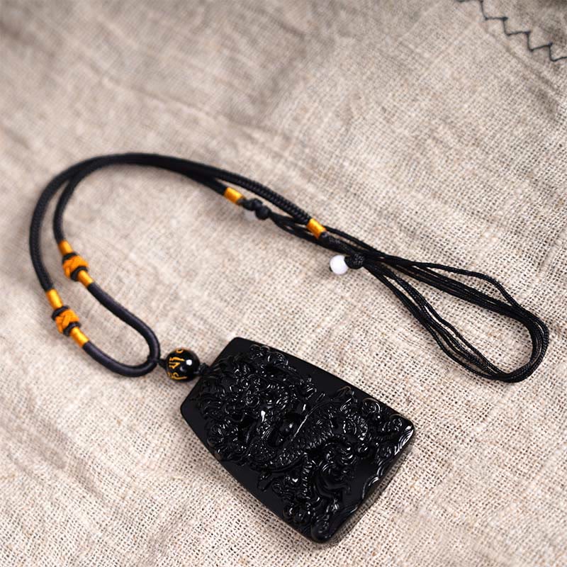 Colgante de protección con dragón tallado en obsidiana negra Buddha Stones - image 15