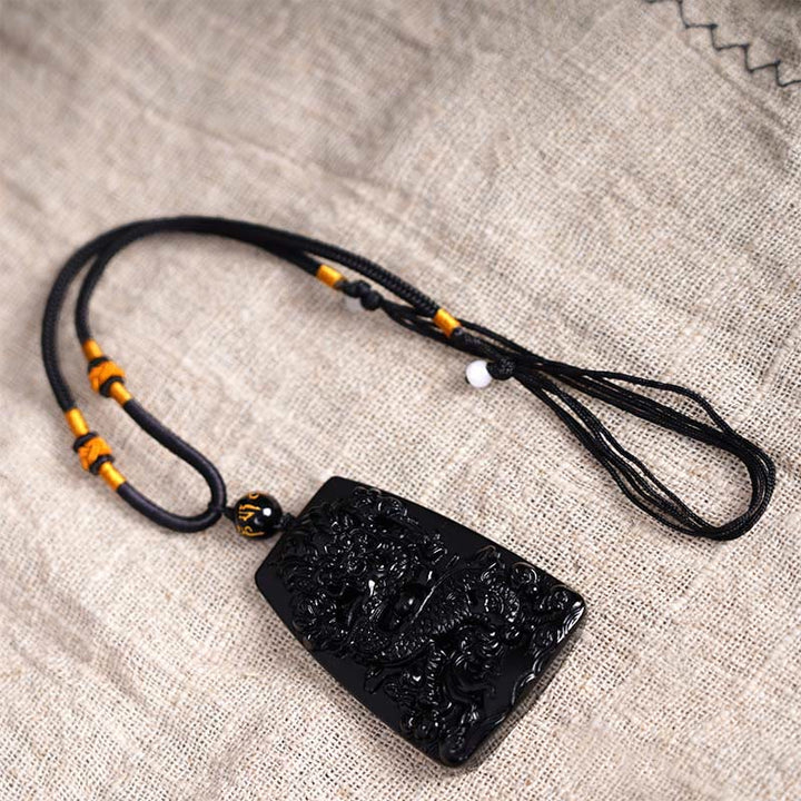 Colgante de protección con dragón tallado en obsidiana negra Buddha Stones - image 15