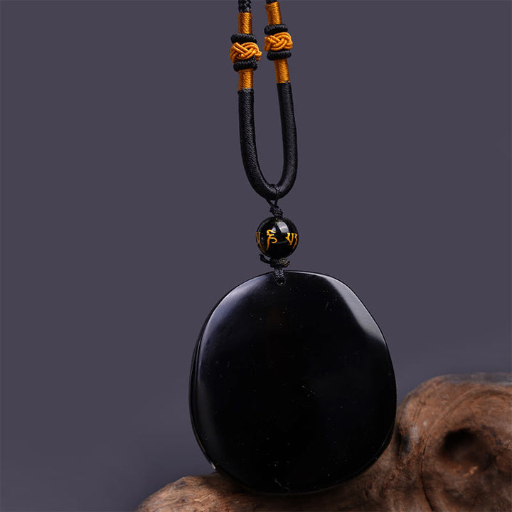 Buddha Stones Colgante de Protección de Collar Natural de Obsidiana Negra con Dragón Tallado - image 6