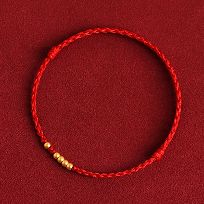 Pulsera de pareja de protección trenzada de la suerte con cuentas de oro 999 de piedras de Buddha Stones - Cuerda roja (una y cuatro cuentas doradas) - 24 cm - image 9