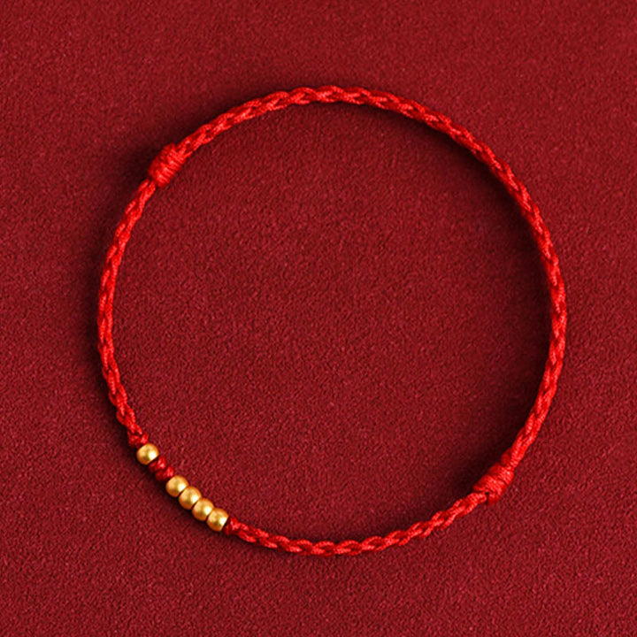 Pulsera de pareja de protección trenzada de la suerte con cuentas de oro 999 de piedras de Buddha Stones - Cuerda roja (una y cuatro cuentas doradas) - 24 cm - image 9