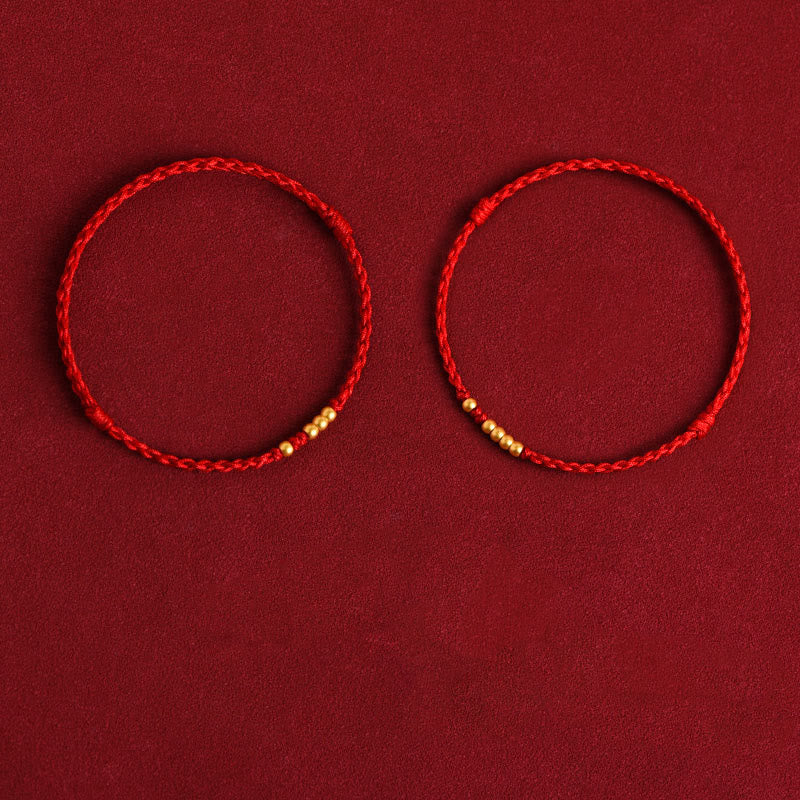 Pulsera de pareja de protección trenzada de la suerte con cuentas de oro 999 de piedras de Buddha Stones - Cuerda roja (una y cuatro cuentas doradas y una y tres cuentas doradas) - 24 centímetros - image 17