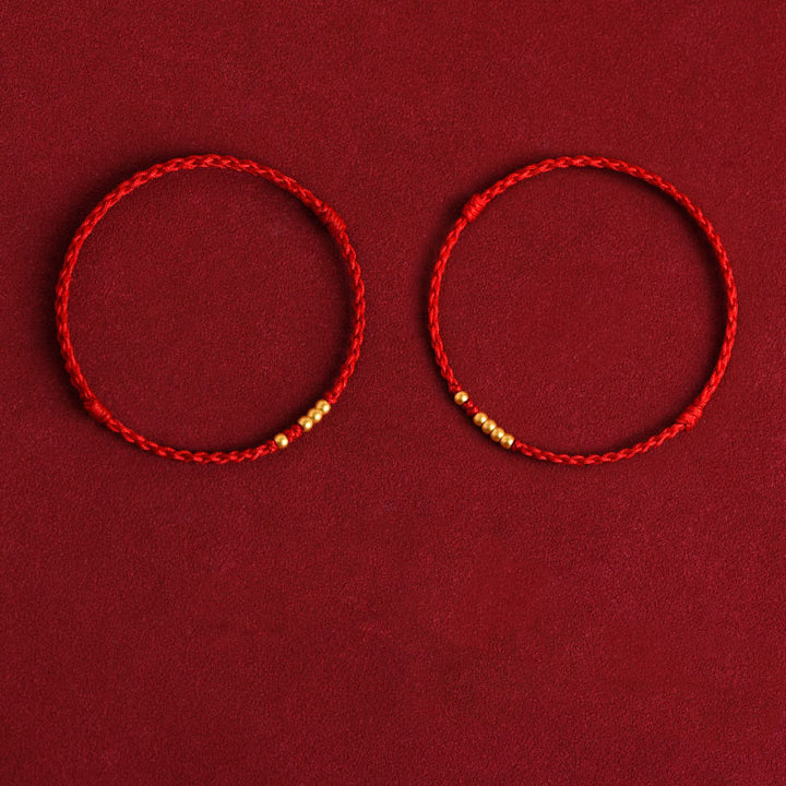 Pulsera de pareja de protección trenzada de la suerte con cuentas de oro 999 de piedras de Buddha Stones - Cuerda roja (una y cuatro cuentas doradas y una y tres cuentas doradas) - 24 cm - image 17