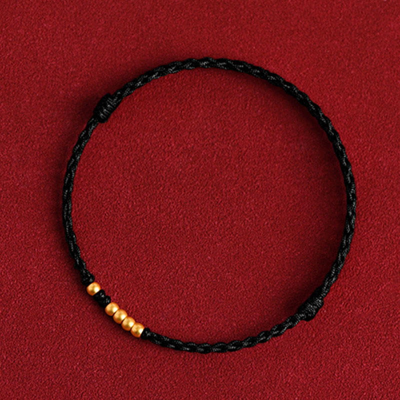 Pulsera de pareja de protección trenzada de la suerte con cuentas de oro 999 de piedras de Buddha Stones - Cuerda negra (una y cuatro cuentas doradas) - 24 centímetros - image 16