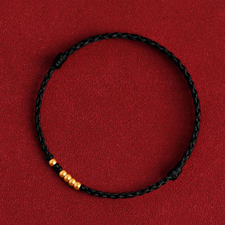 Pulsera de pareja de protección trenzada de la suerte con cuentas de oro 999 de piedras de Buddha Stones - Cuerda negra (una y cuatro cuentas doradas) - 24 cm - image 16